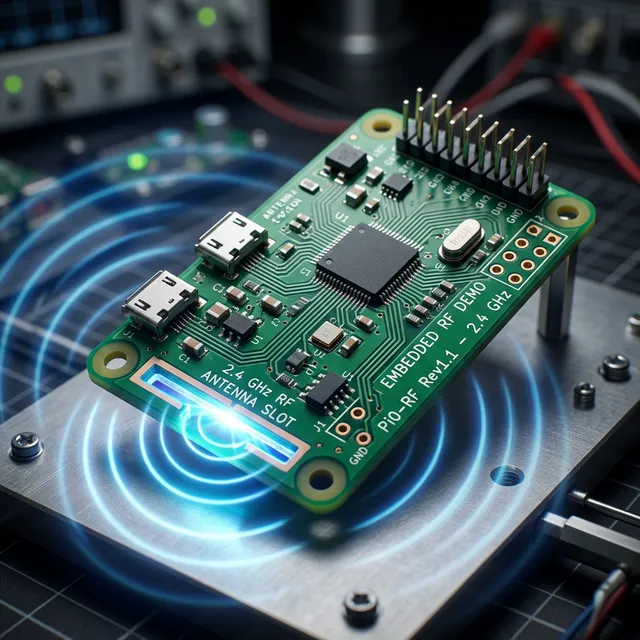 Concept d'une petite antenne radio sur un microcontrôleur (Génération Nano Banana)