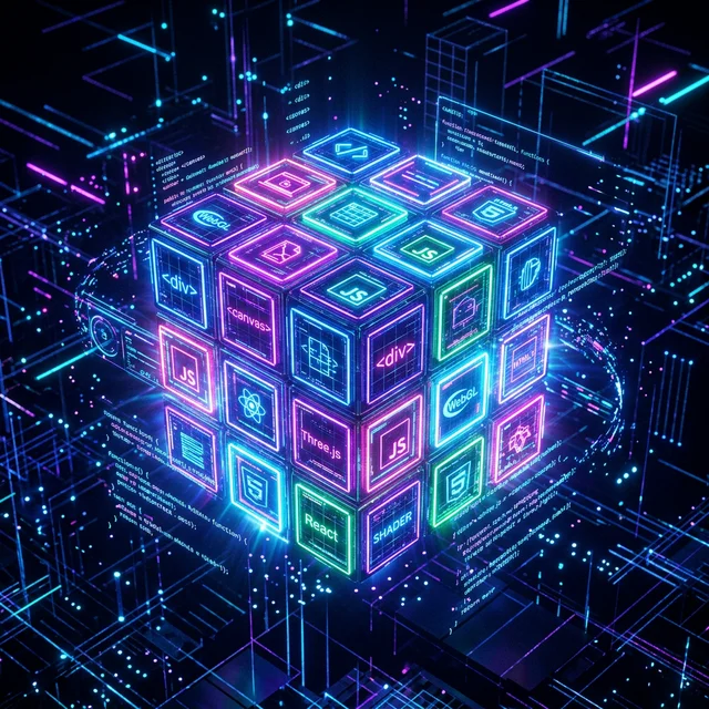 Rubik's cube 3D cyberpunk avec technologies web