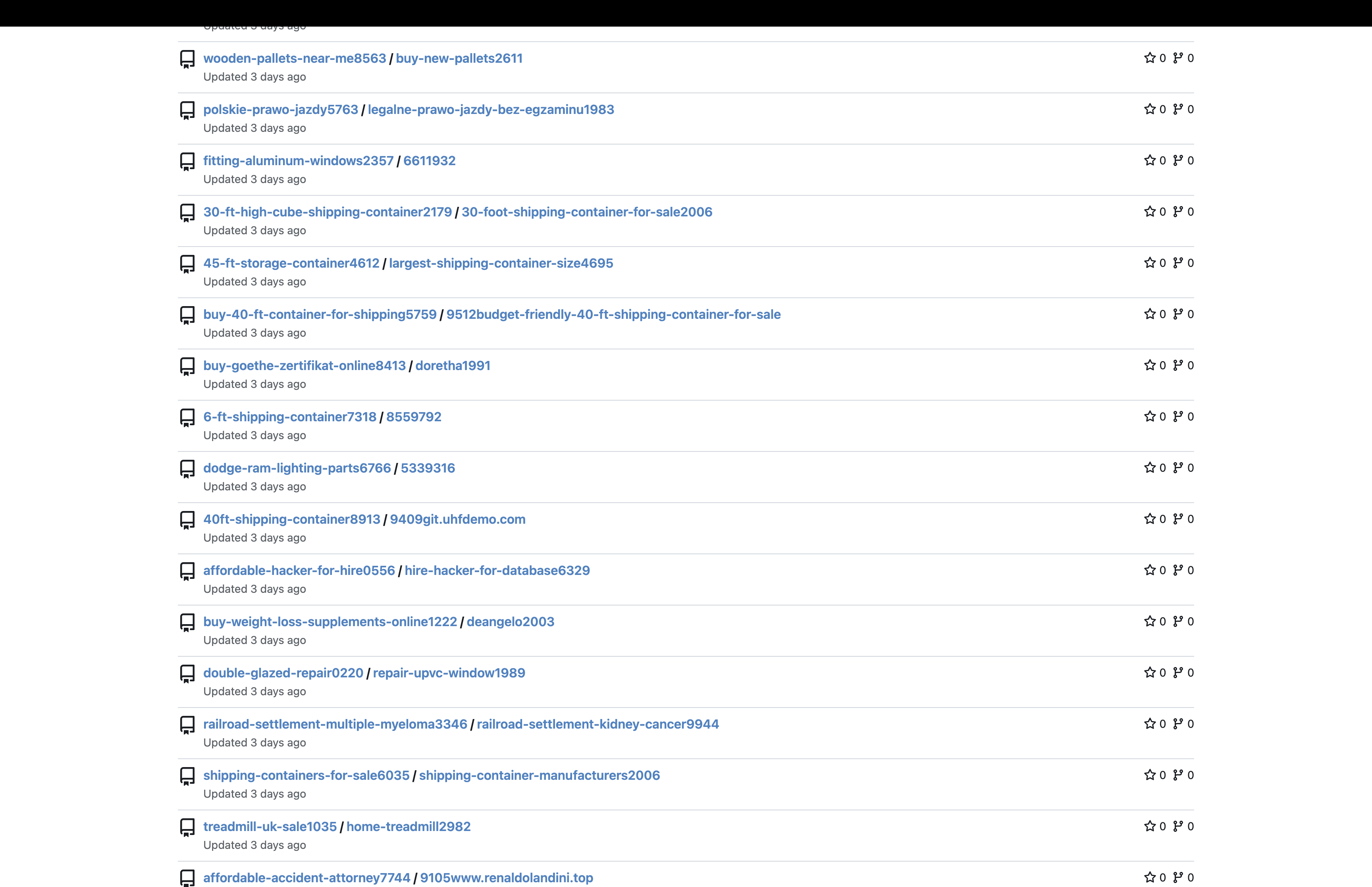 1. Invasion de dépôts générés mécaniquement avec des mots-clés ciblés pour le SEO (ex: clearance-center-sofas)